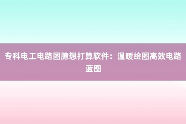 专科电工电路图臆想打算软件：温暖绘图高效电路蓝图